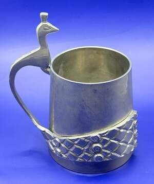 Rare Peacock Mug Heavy Pewter Metal Cup Container India Bath Innovations